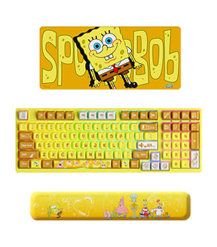 AKKO 3098 SPONGEBOB SQUAREPANTS Wired Gaming Keyboard (Yellow) With Mouse Pad & Wrist Pad (Open Box)