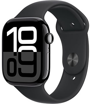Apple Watch Series 10 (GPS 46mm) Jet Black Aluminum Case With Black Sport Band Smart Watch (Open Box)