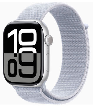 Apple Watch Series 10 (GPS 46mm) Silver Aluminum Case With Blue Cloud Sport Loop (Pre-owned)