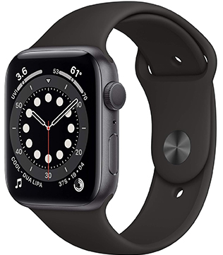 Apple Watch Series 6 (GPS, 44mm) Space Gray Aluminum Case With Black Sport Band Smart Watch (Pre-owned)