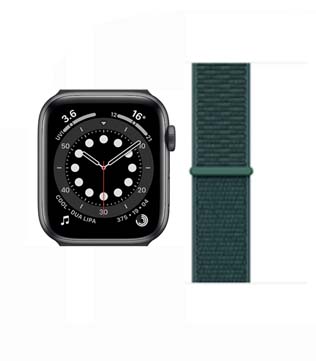 Apple Watch Series 6 (GPS, 44mm) Space Gray Aluminum Case With Pine Green Nylon Loop Band (Minor Scratches, Pre-owned)