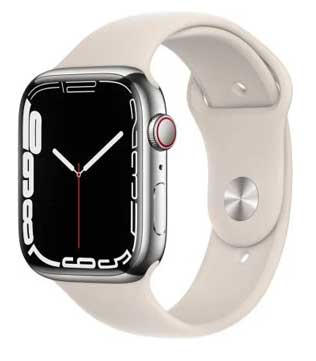 Apple Watch Series 7 (GPS & Cellular, 41mm) Silver Stainless Steel Case with Starlight Sport Band (Pre-owned)