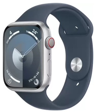 Apple Watch Series 9 (GPS & Cellular, 45mm) Silver Aluminum & Ceramic Case With Winter Blue Sport Loop (Pre-owned)