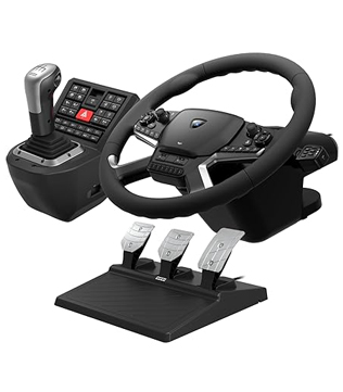 HORI Truck Control System with Force Feedback Steering Wheel, Shifter Control Panel, & Pedals for Windows 10/11 (Pre-owned)