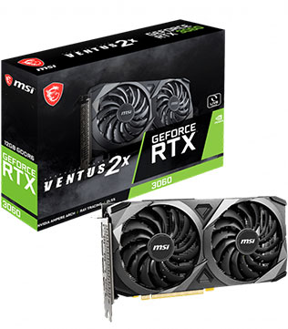 MSI NVIDIA Geforce RTX 3060 Ventus 2X 12G OC, 12GB, GDDR6 LHR (Black) Graphics Card