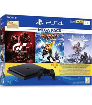 Sony PlayStation 4 Slim 1 TB Console (Free Games : Gran Turismo Sport, Ratchet & Clank, Horizon Zero Dawn Complete Edition, PSN 3 Months)