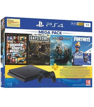 Sony PlayStation 4 Slim 1 TB Console (Free Games : GTA V Premium Edition, Days Gone, God of War, Fortnite Voucher, PSN 3 Months)