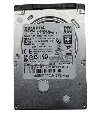 TOSHIBA 500GB 7200 RPM SATA Hard Disk Drive (MQ01ACF050) (Pre-owned)