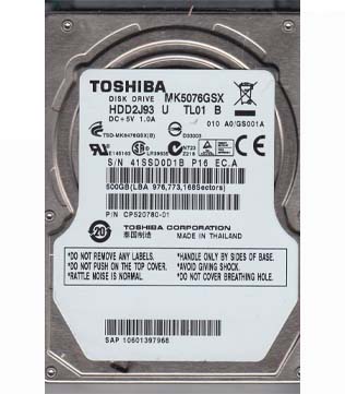 Toshiba 500 GB 5400 RPM 2.5Inch (MK5076GSX) Internal Hard Disk Drive (Pre-owned)