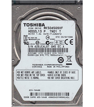 Toshiba 500 GB SATA 2.5Inch (MK5065GSXF) Internal Hard Disk Drive (Pre-owned)