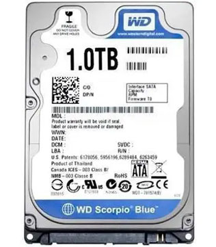 WESTERN DIGITAL WD BLUE 1TB 2.5Inch SATA (WD10JPVT) Laptop Hard Disk Drive (Pre-owned)