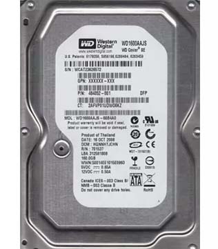 Western Digital 160 GB 7200 RPM 3.5 Inch (WD1600AAJS-22WAA0) Hard Disk Drive (Pre-owned)
