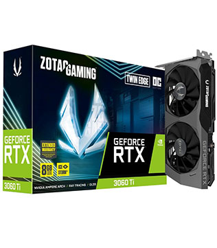 ZOTAC GAMING GeForce RTX 3060 Ti Twin Edge OC, 8GB, GDDR6, DisplayPort 1.4a, 256-bit (ZT-A30610H-10M) LHR Graphics Card