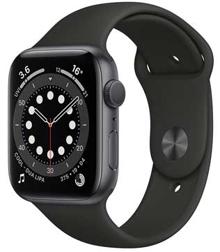 Apple Watch Series 6 (GPS, 44mm) Space Gray Aluminum Case With Black Sport Band Smart Watch (Minor Scratches, Pre-owned)